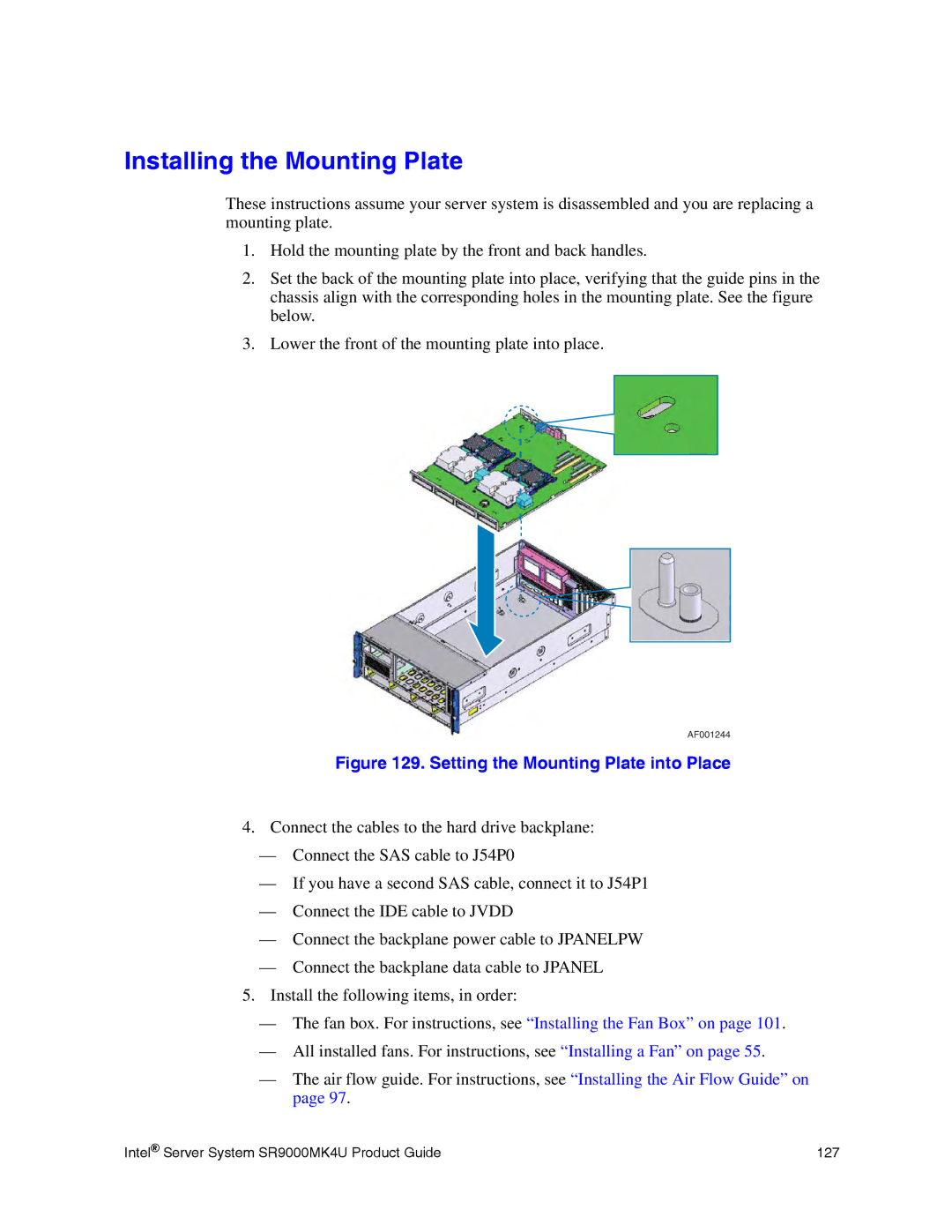 Intel SR9000MK4U manual Installing the Mounting Plate, Setting the Mounting Plate into Place 