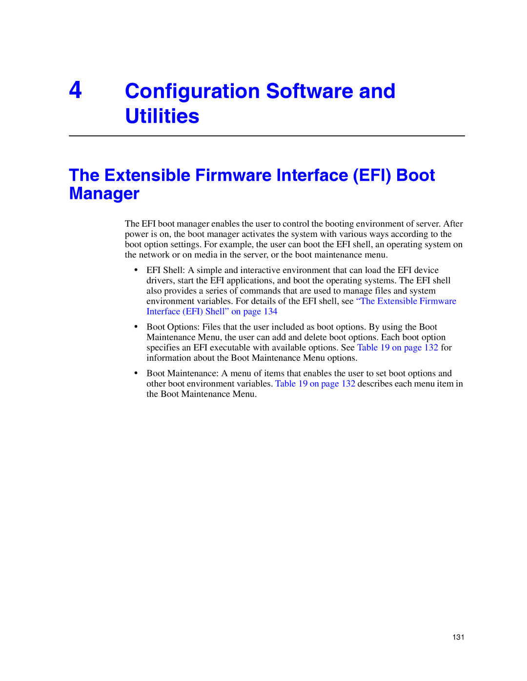 Intel SR9000MK4U manual Configuration Software and Utilities, Extensible Firmware Interface EFI Boot Manager 