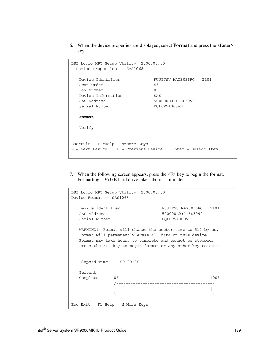 Intel SR9000MK4U manual Format 