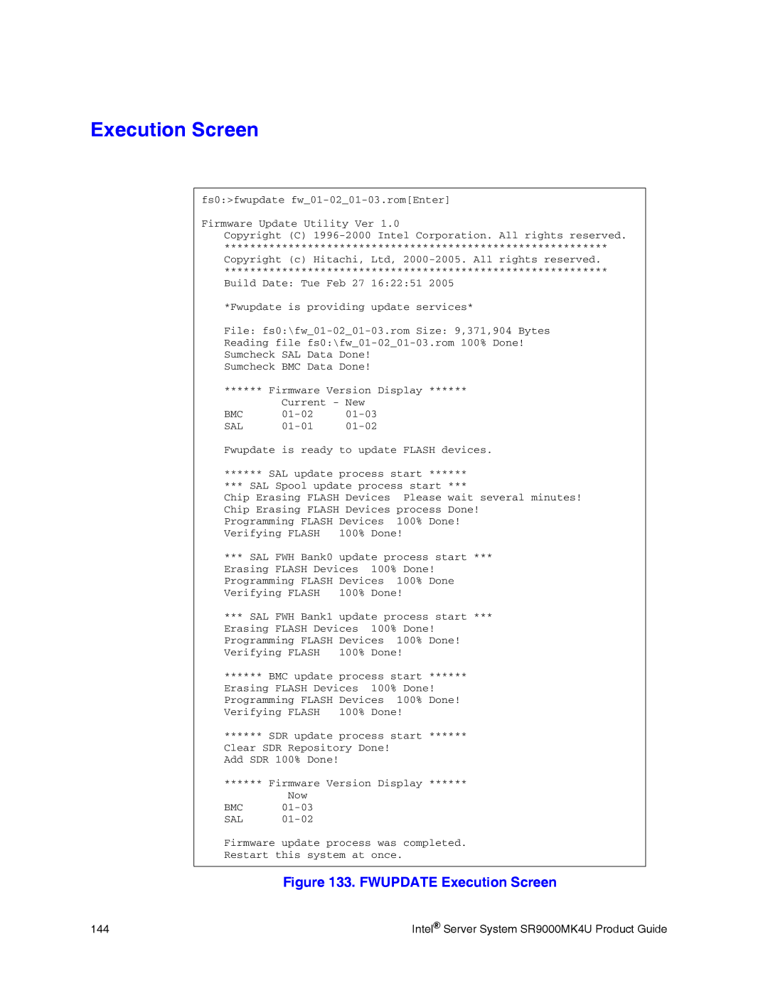 Intel SR9000MK4U manual Fwupdate Execution Screen 