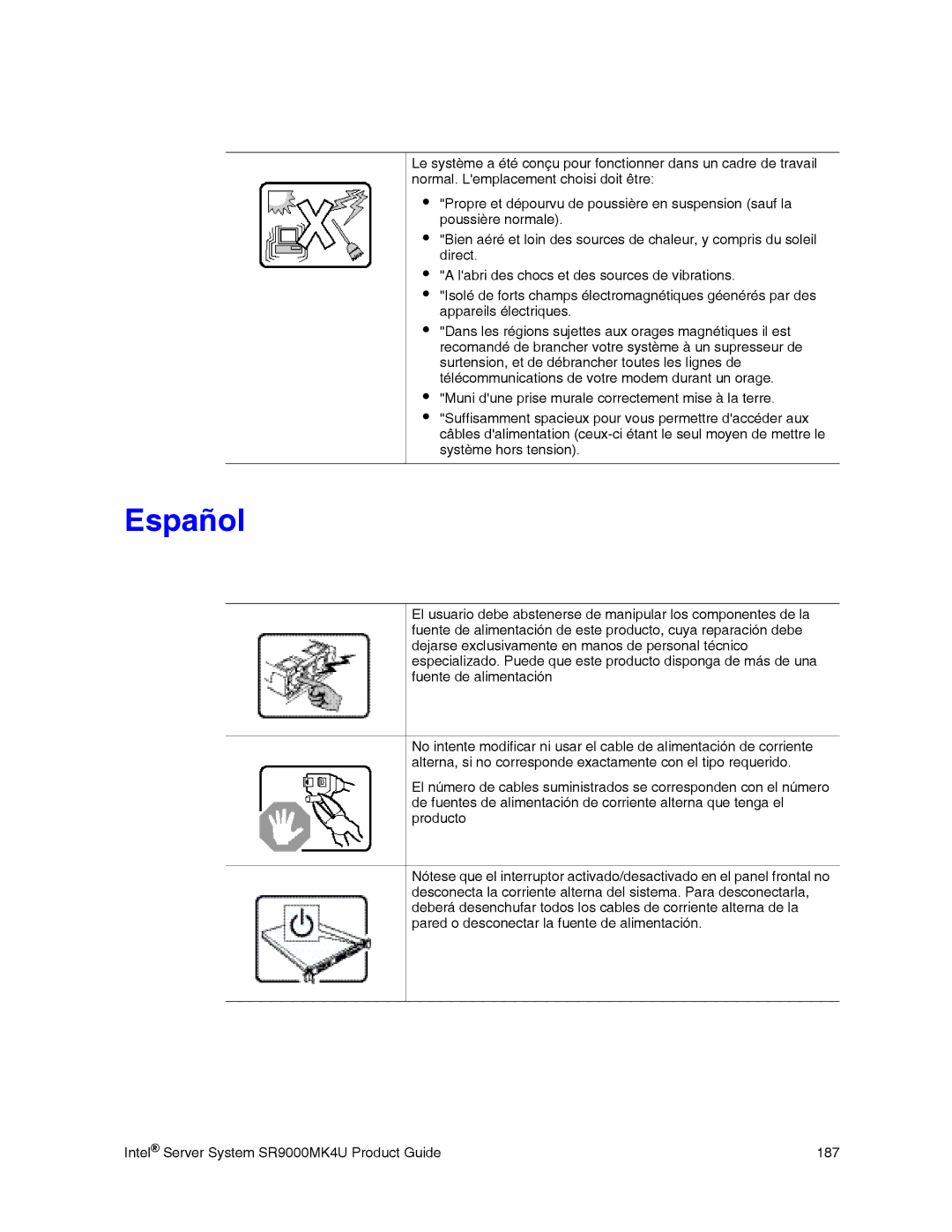 Intel SR9000MK4U manual Español 