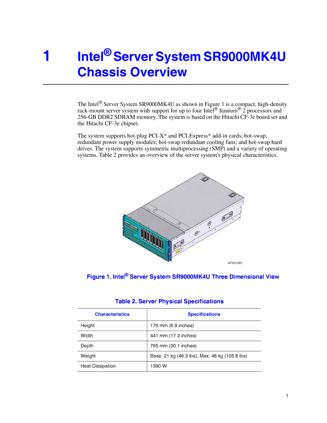 Intel manual Intel Server System SR9000MK4U Chassis Overview, Characteristics Specifications 