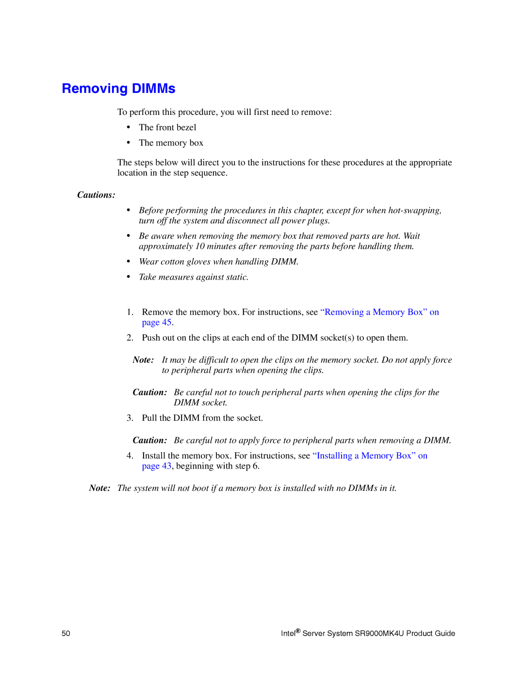 Intel SR9000MK4U manual Removing DIMMs 