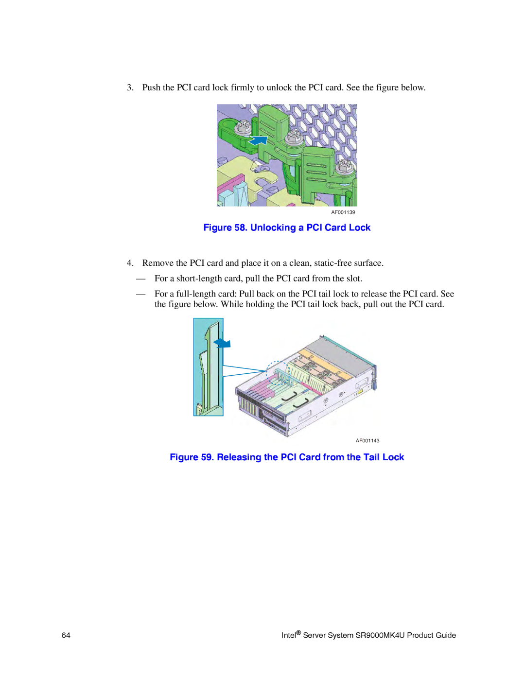 Intel SR9000MK4U manual Releasing the PCI Card from the Tail Lock 