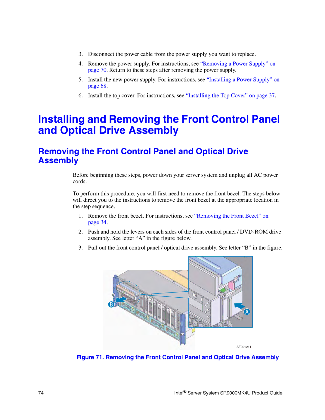 Intel SR9000MK4U manual Removing the Front Control Panel and Optical Drive Assembly 