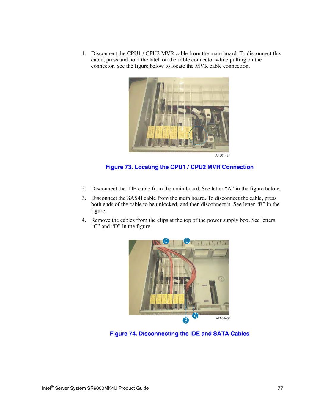 Intel SR9000MK4U manual Locating the CPU1 / CPU2 MVR Connection 