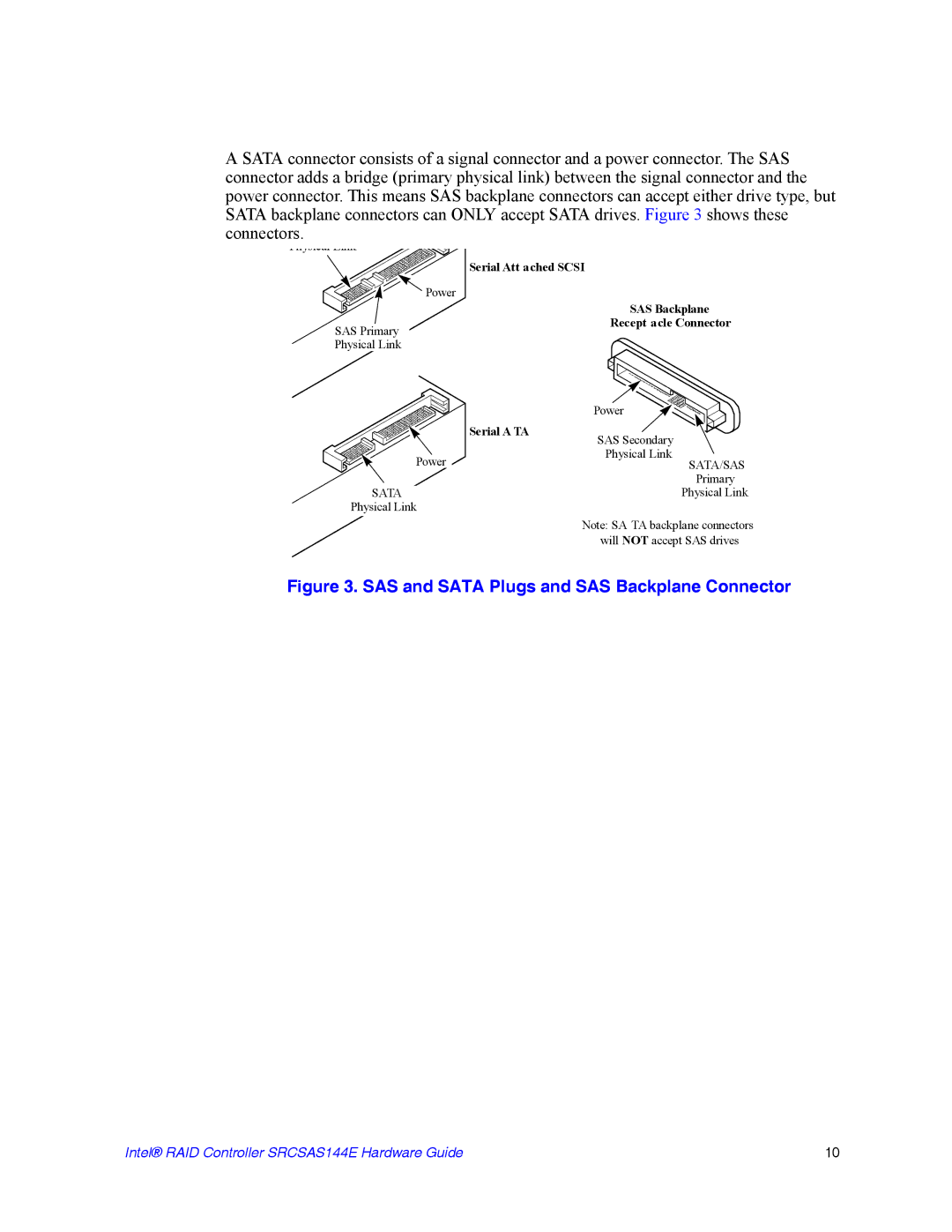 Intel srcsas144e manual SAS and Sata Plugs and SAS Backplane Connector 