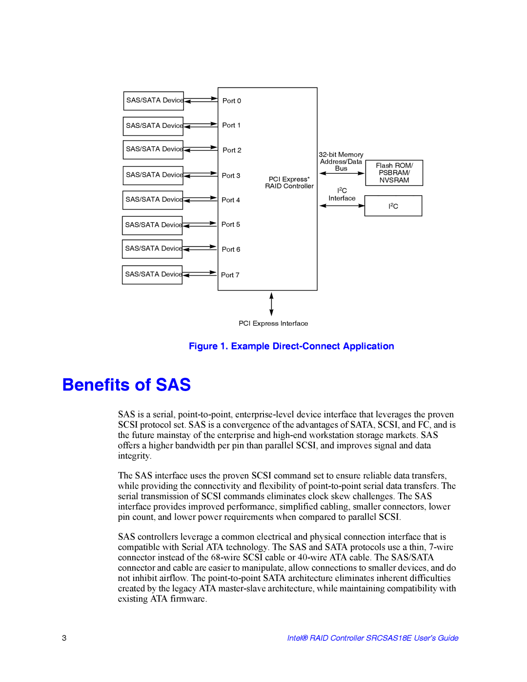 Intel SRCSAS18E manual Benefits of SAS, Example Direct-Connect Application 