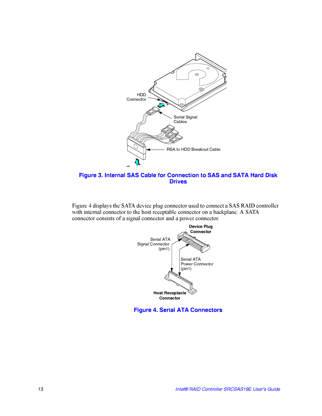 Intel SRCSAS18E manual Serial ATA Connectors 