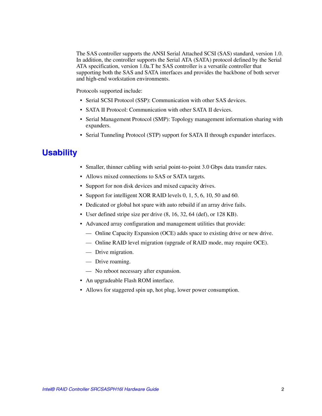 Intel SRCSASPH16I manual Usability 