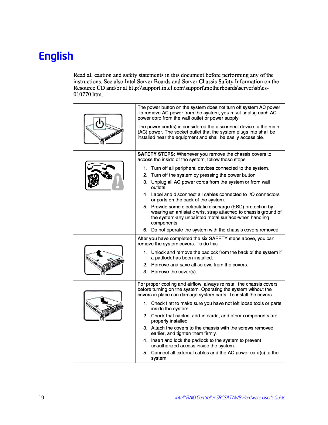 Intel SRCSATAWB manual English 