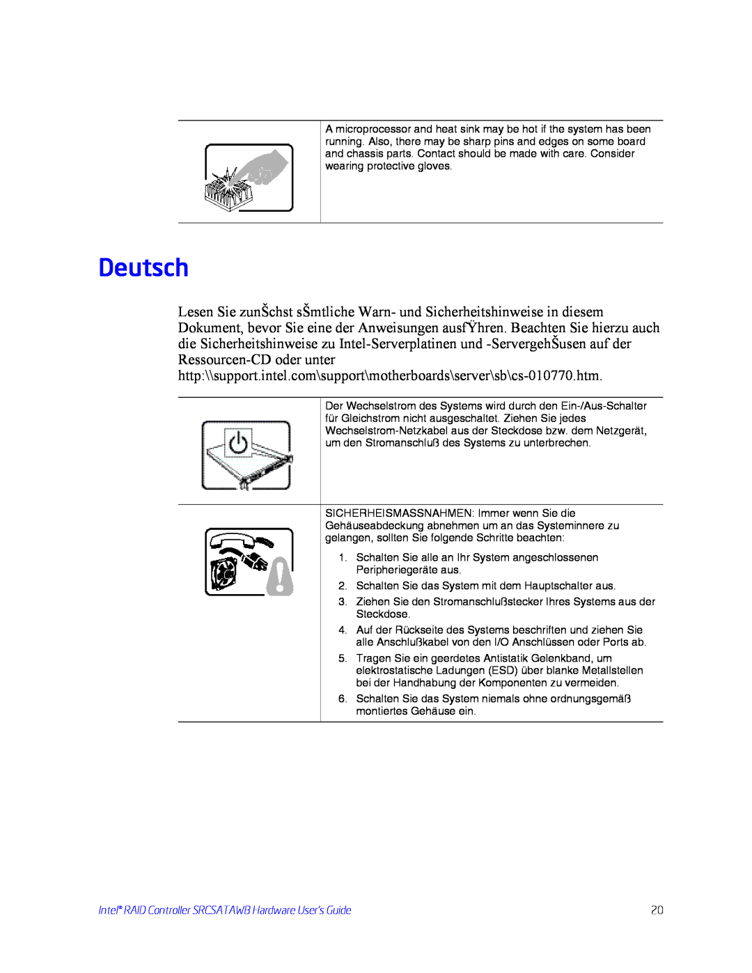 Intel SRCSATAWB manual Deutsch 