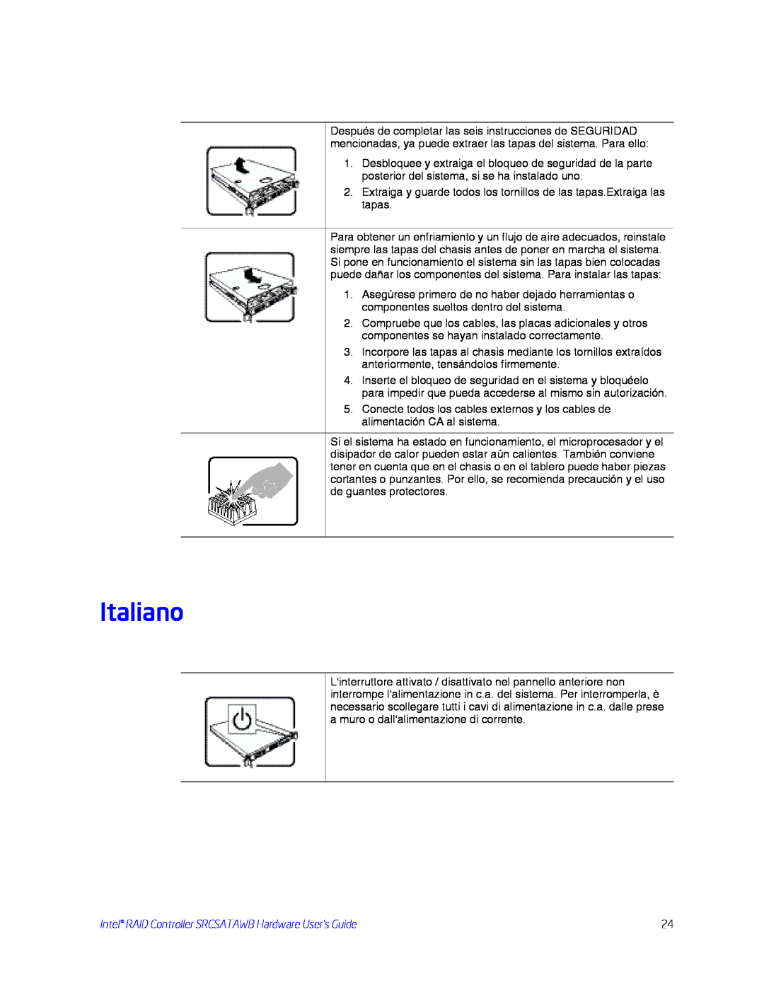Intel SRCSATAWB manual Italiano 