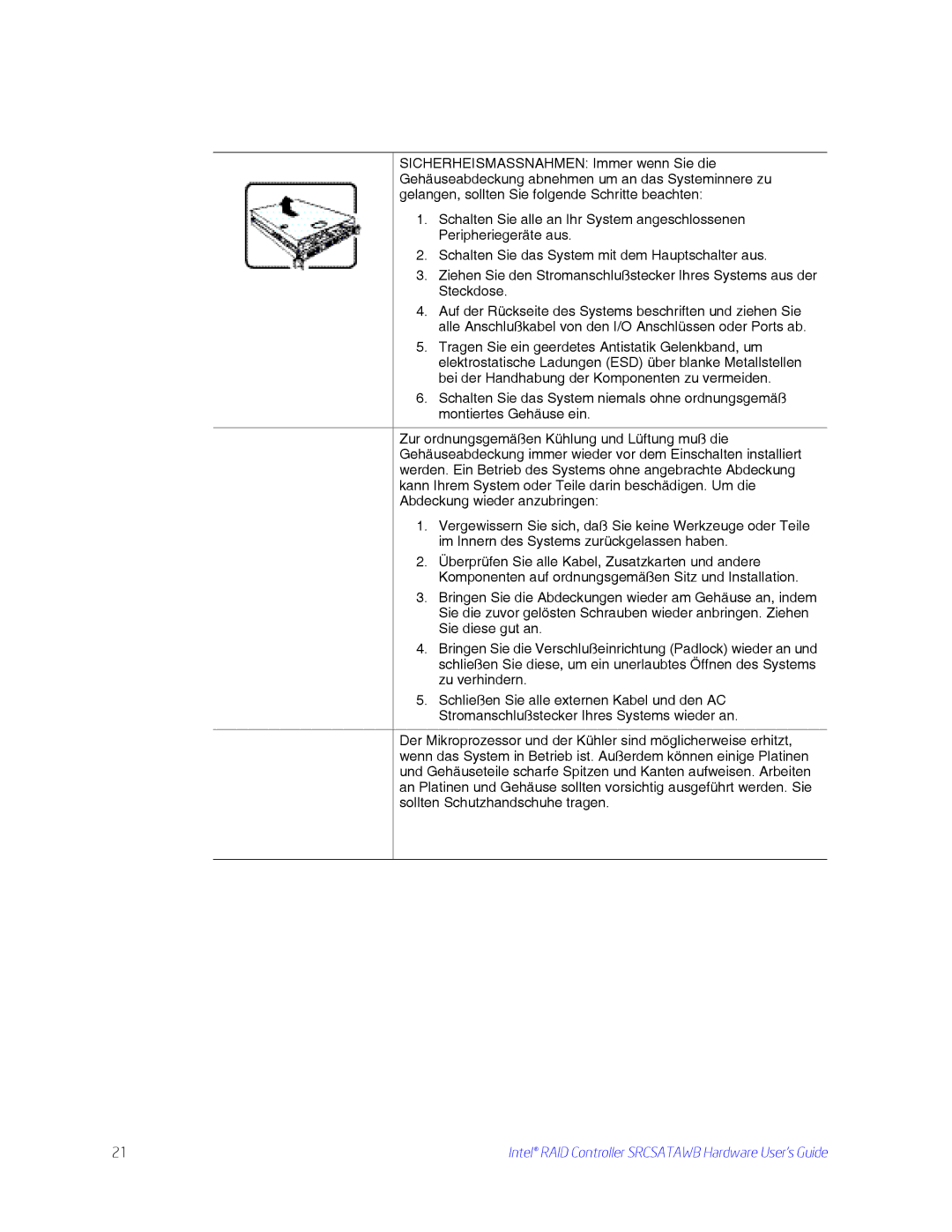 Intel SRCSATAWB manual Intel RAID Controller Srcsatawb Hardware User’s Guide 