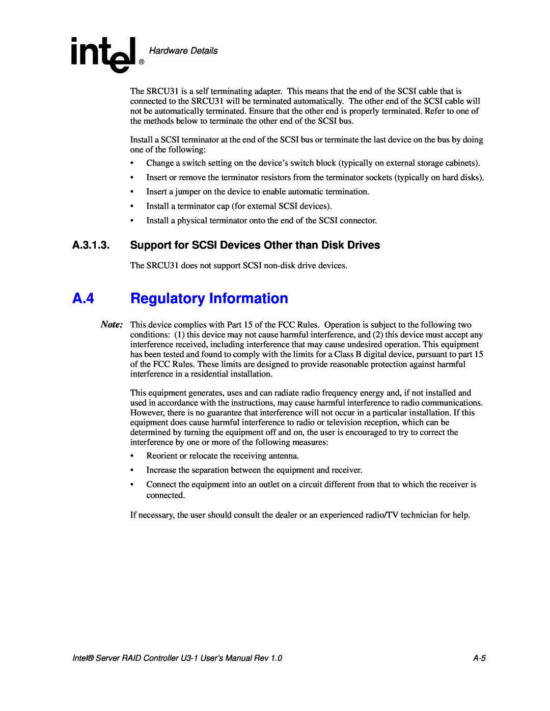 Intel SRCU31 user manual A.4 Regulatory Information, Hardware Details 