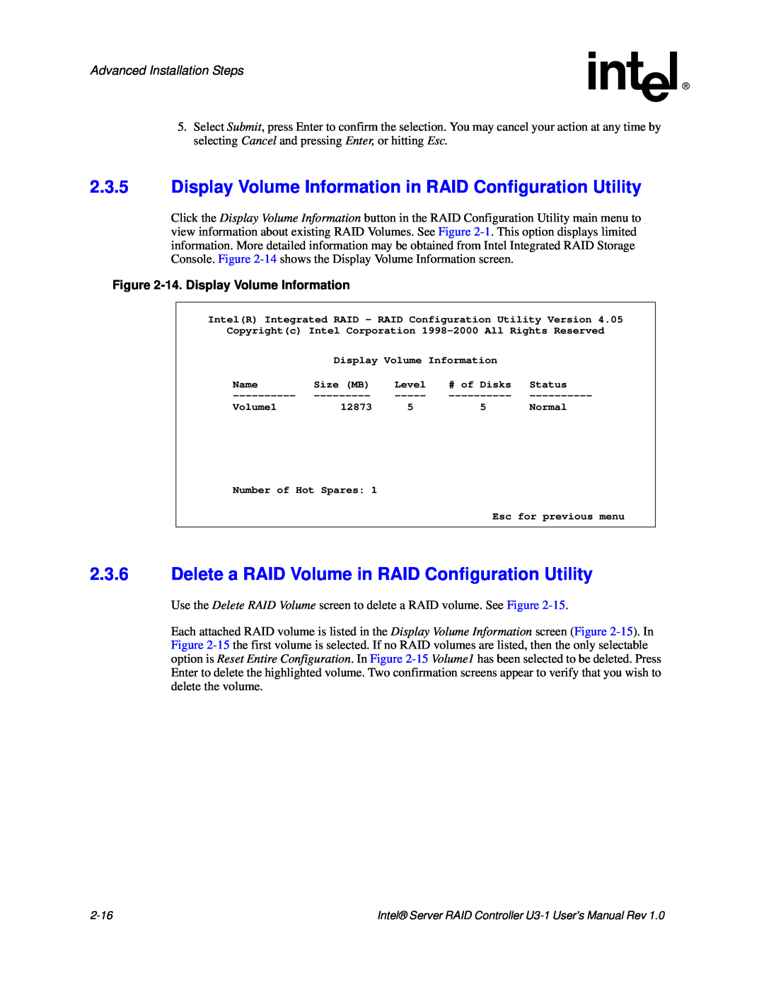 Intel SRCU31 user manual 14.Display Volume Information 