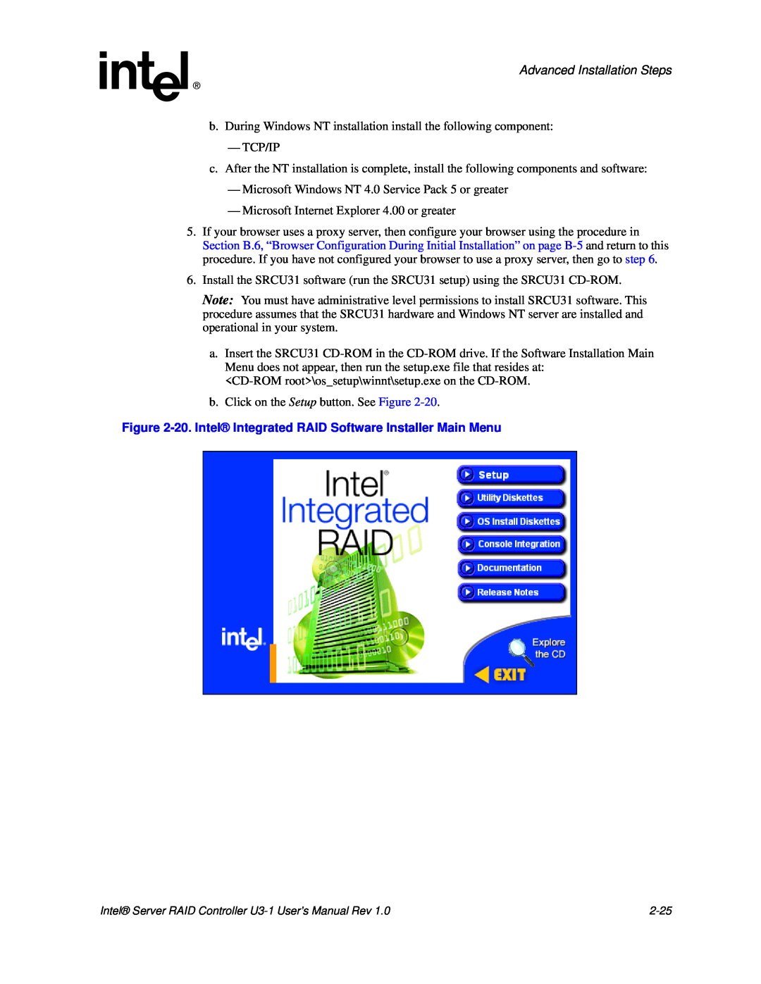Intel SRCU31 user manual Advanced Installation Steps, Tcp/Ip 