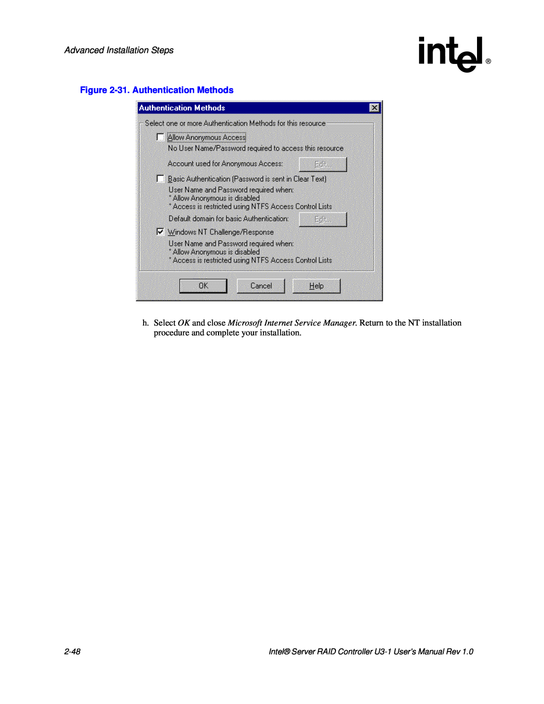 Intel SRCU31 user manual Advanced Installation Steps, 31.Authentication Methods, 2-48 