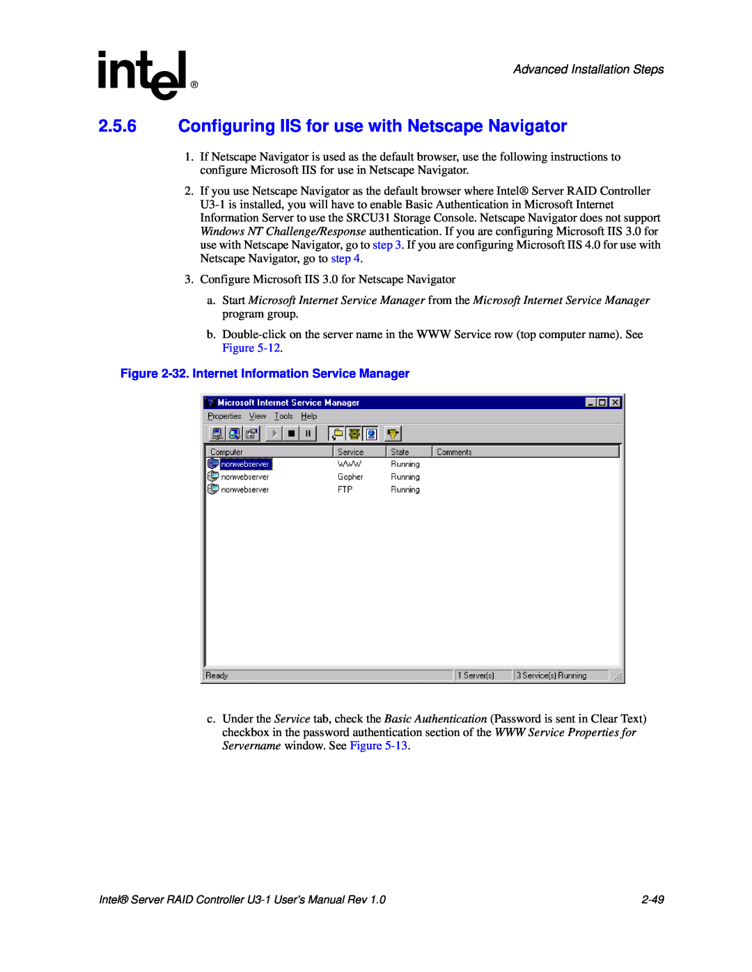 Intel SRCU31 user manual Advanced Installation Steps, 32.Internet Information Service Manager, 2-49 