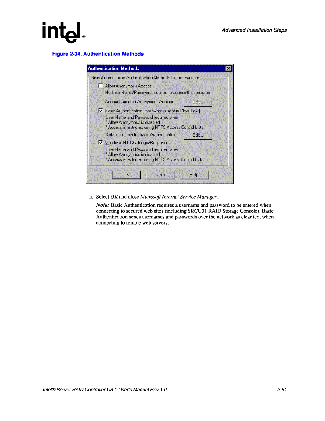 Intel SRCU31 user manual Advanced Installation Steps, 34.Authentication Methods, 2-51 