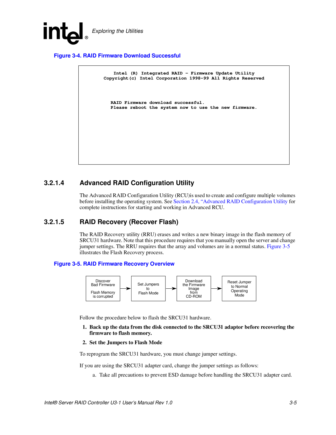 Intel SRCU31 user manual Advanced RAID Configuration Utility, RAID Recovery Recover Flash 