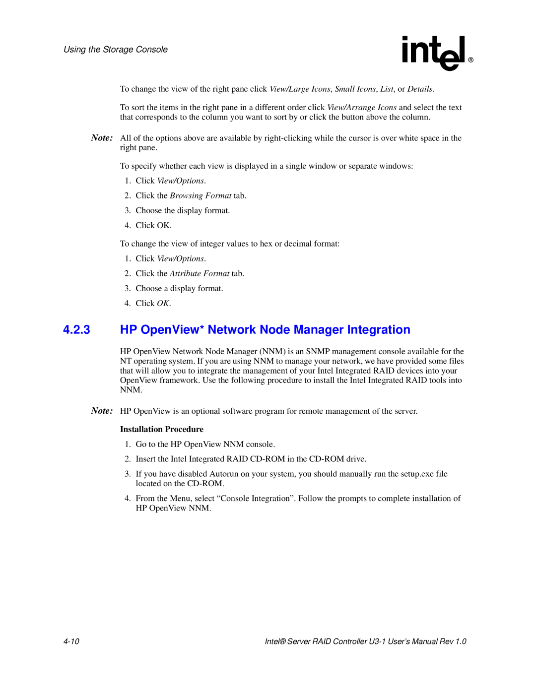 Intel SRCU31 user manual HP OpenView* Network Node Manager Integration, Installation Procedure 