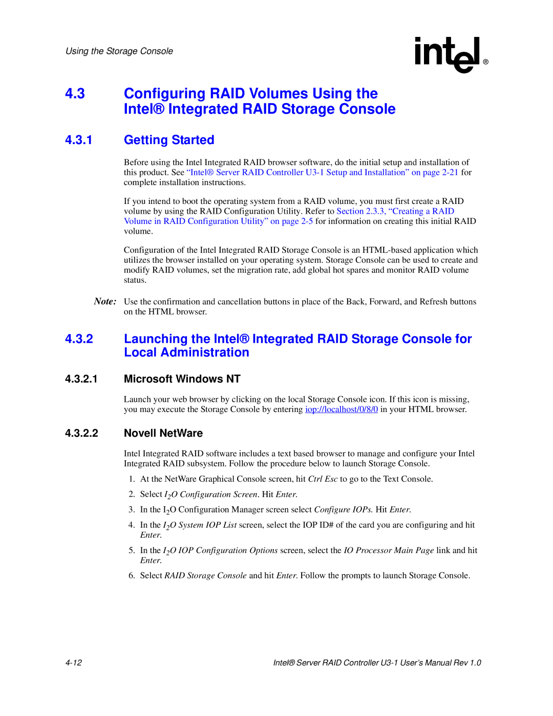 Intel SRCU31 user manual Getting Started, Microsoft Windows NT, Novell NetWare 