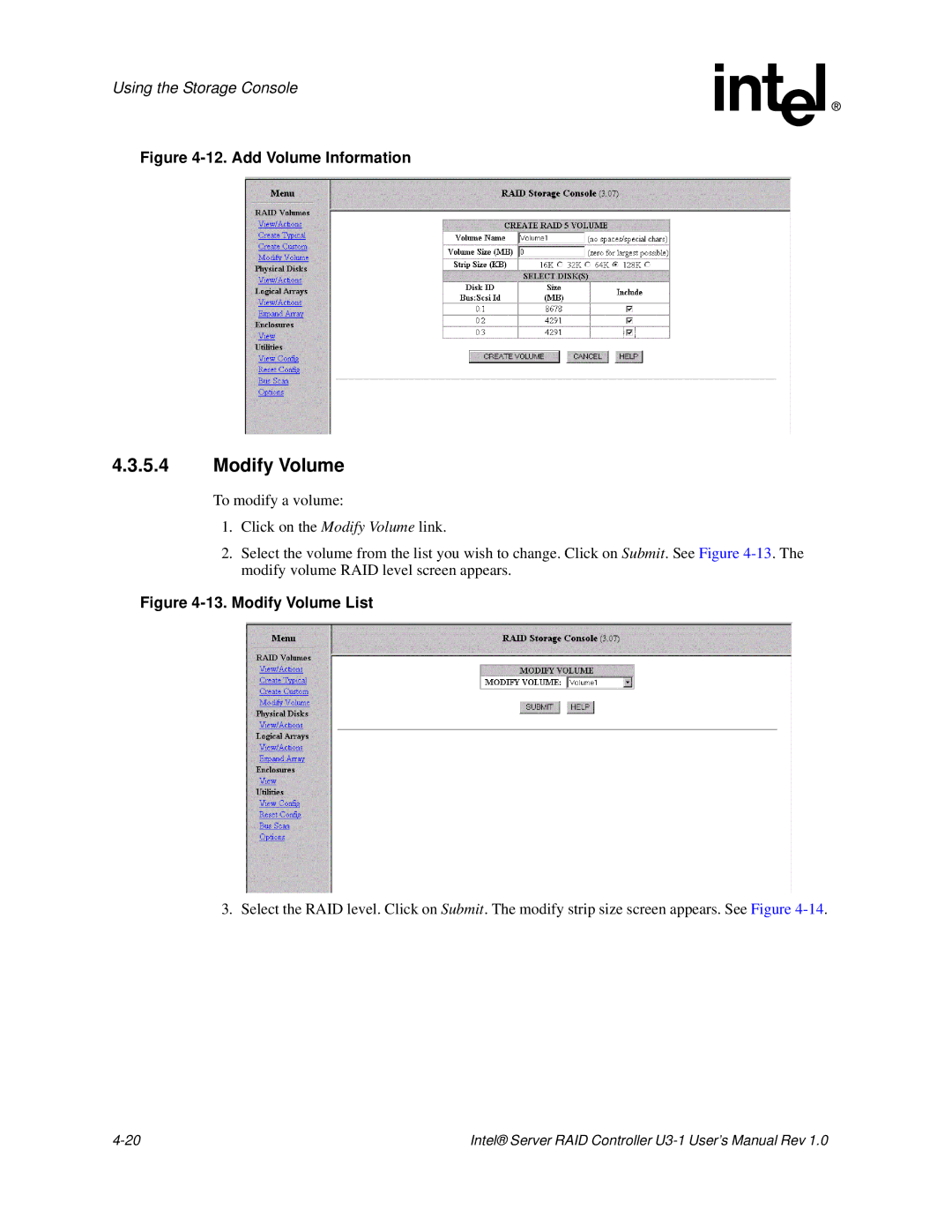 Intel SRCU31 user manual Modify Volume, Add Volume Information 