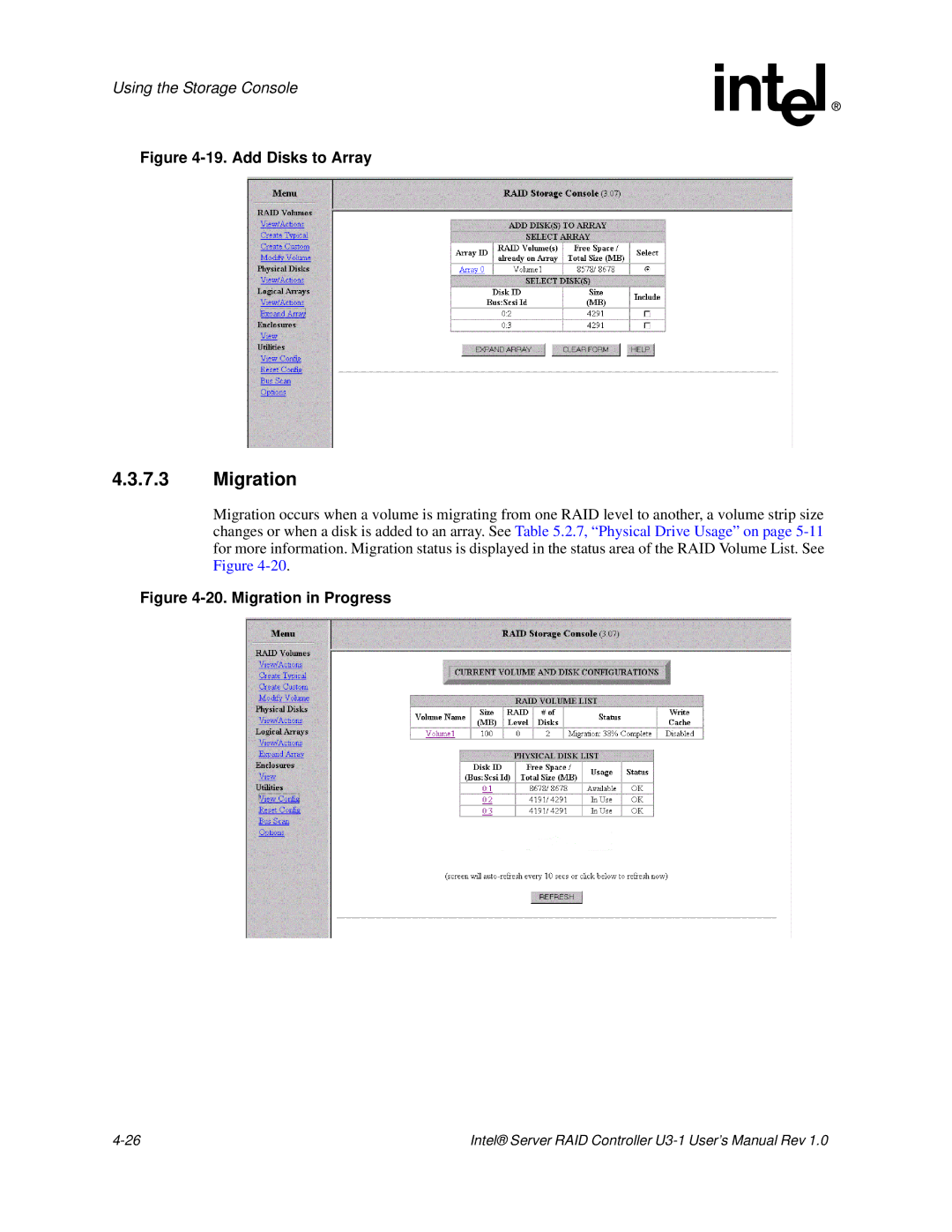 Intel SRCU31 user manual Migration, Add Disks to Array 