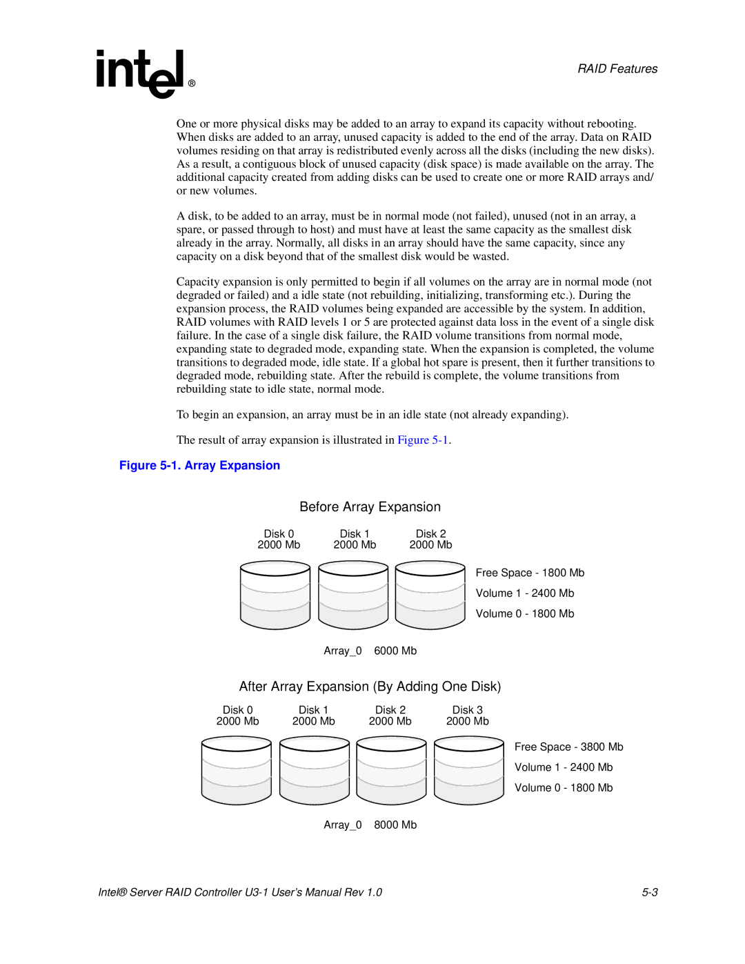 Intel SRCU31 user manual Before Array Expansion 