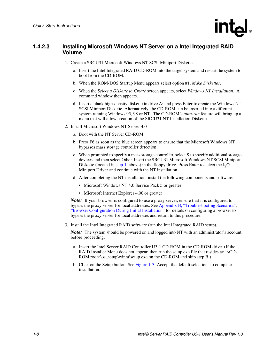 Intel SRCU31 user manual Quick Start Instructions 