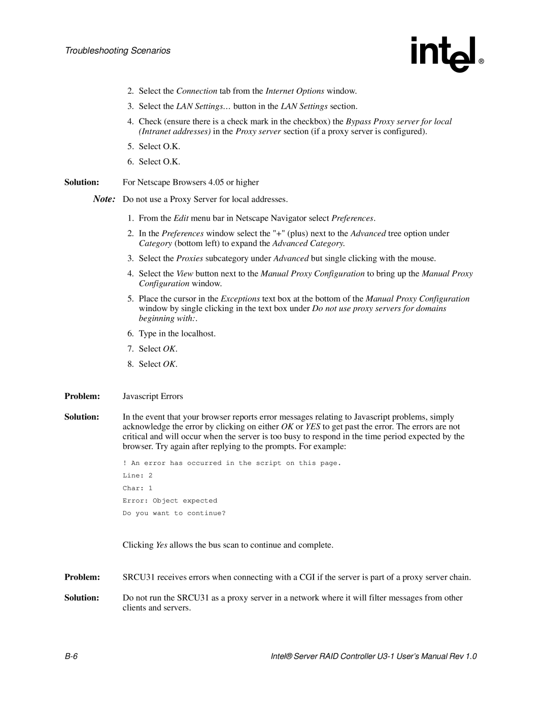 Intel SRCU31 user manual An error has occurred in the script on this page. Line Char 