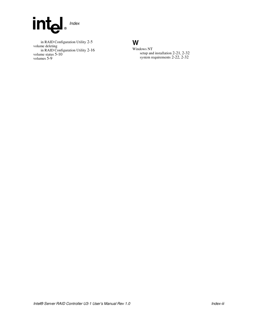 Intel SRCU31 user manual Index-iii 