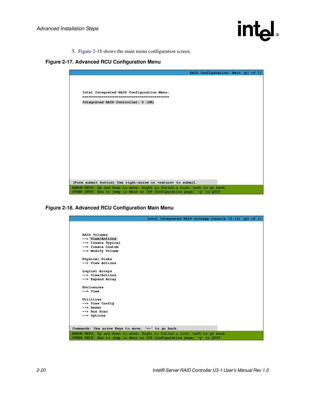 Intel SRCU31 user manual Advanced RCU Configuration Menu 