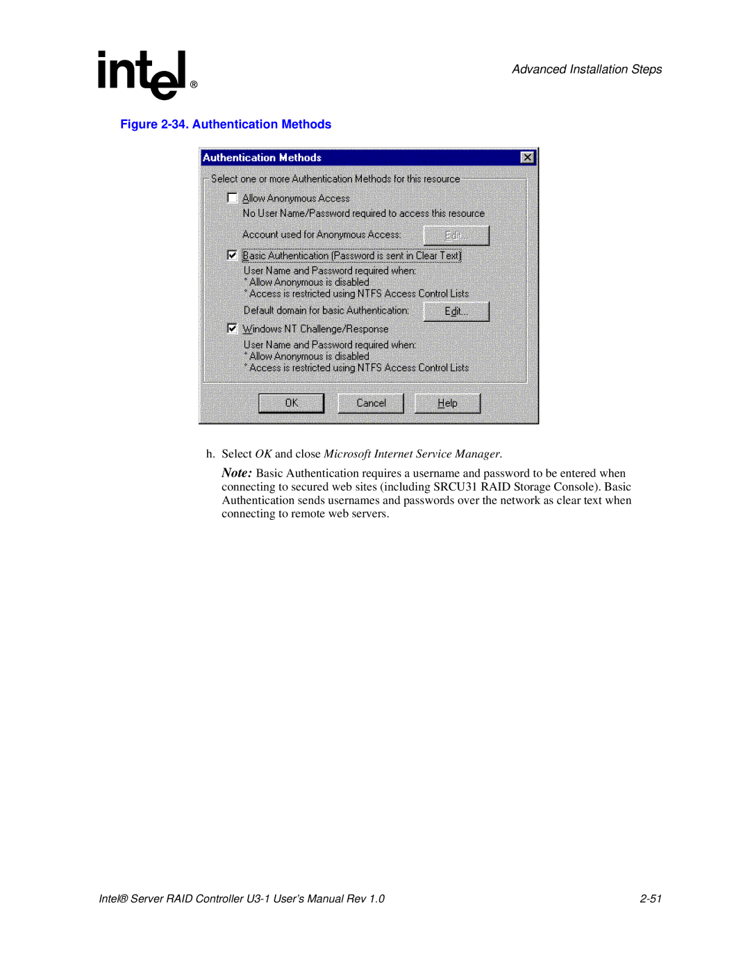 Intel SRCU31 user manual Authentication Methods 