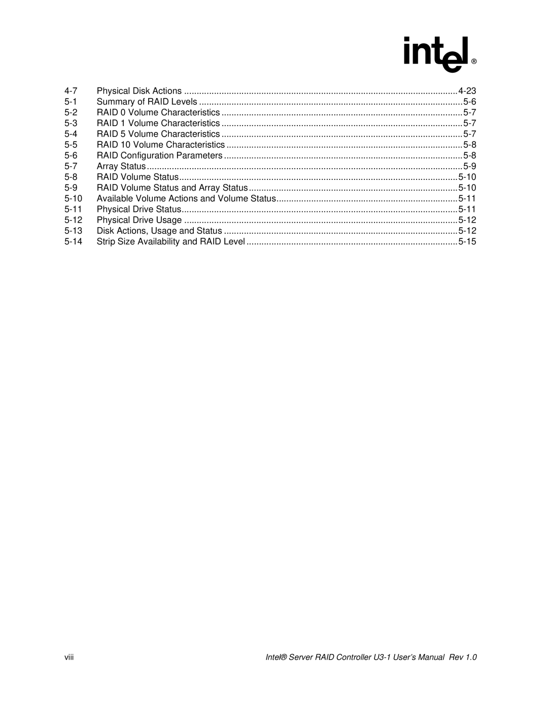 Intel SRCU31 user manual Viii 