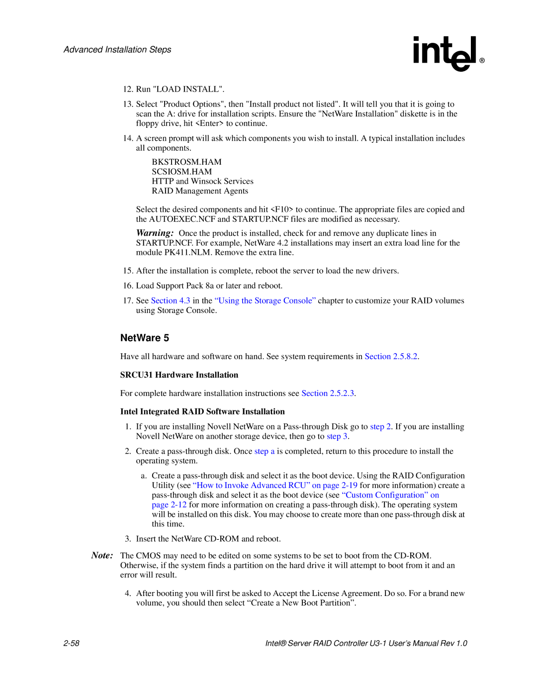 Intel SRCU31 user manual NetWare 