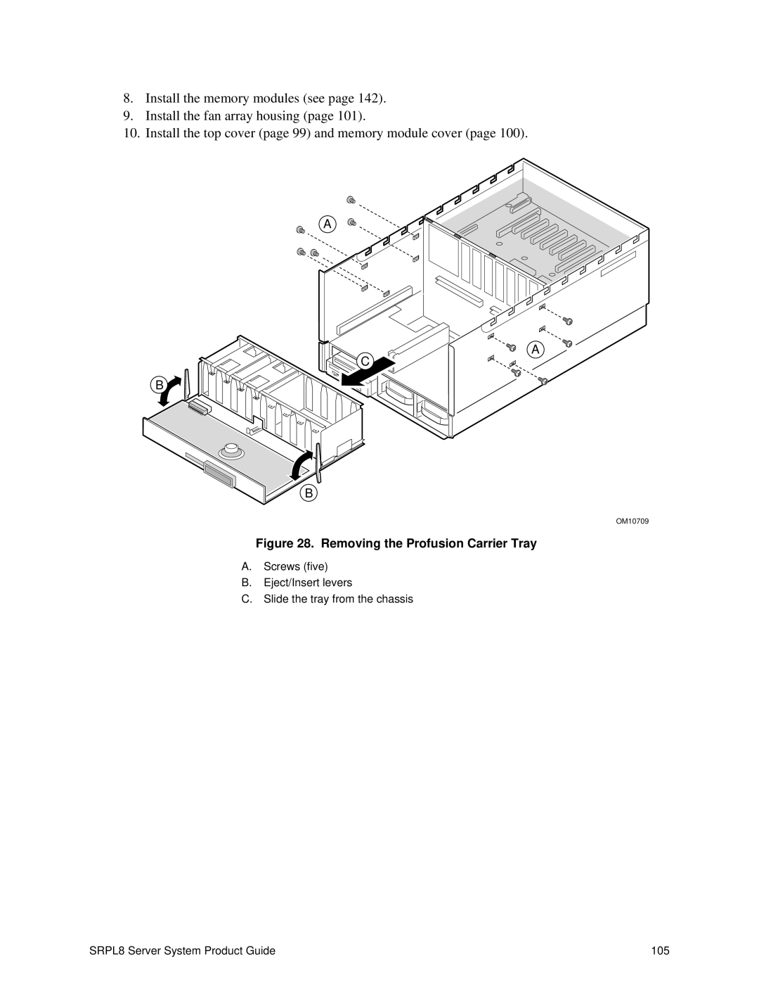 Intel SRPL8 manual Removing the Profusion Carrier Tray 