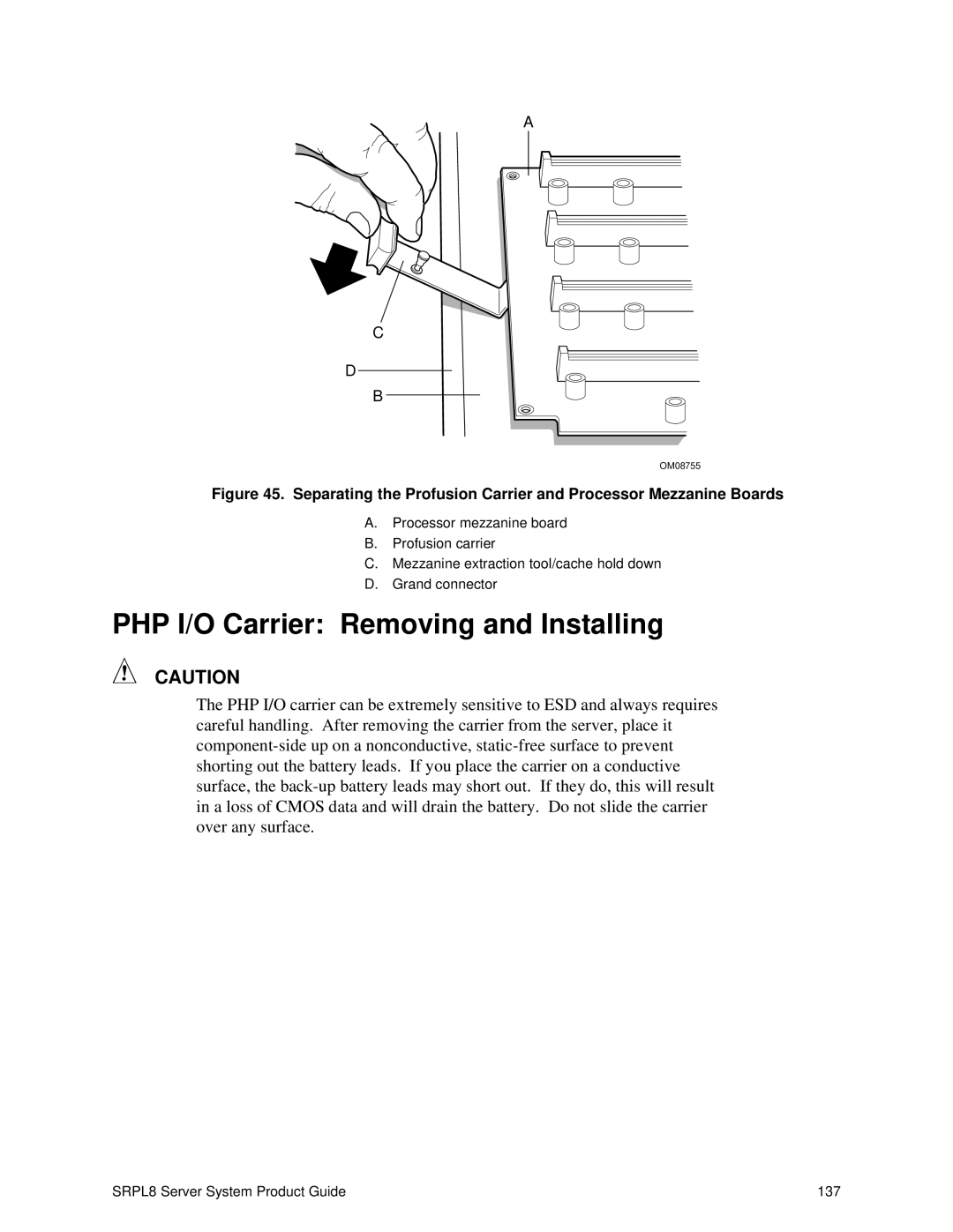 Intel SRPL8 manual PHP I/O Carrier Removing and Installing 