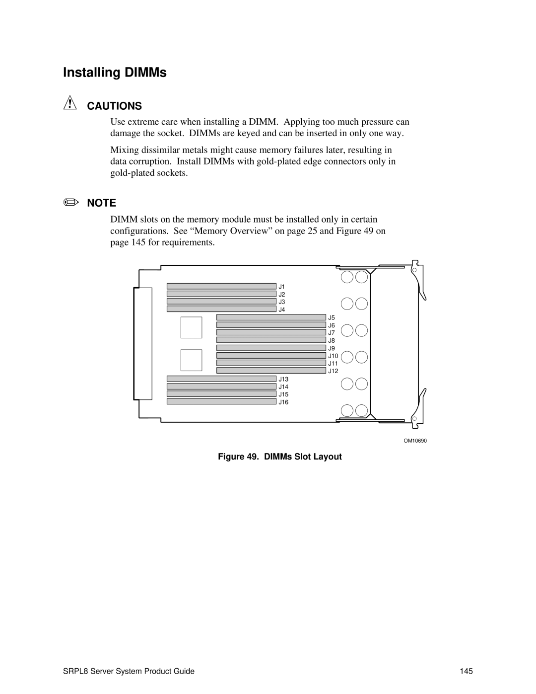 Intel SRPL8 manual Installing DIMMs, DIMMs Slot Layout 