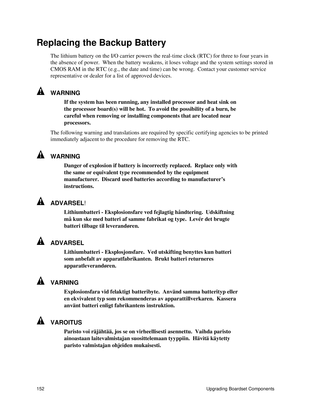 Intel SRPL8 manual Replacing the Backup Battery, Varning 