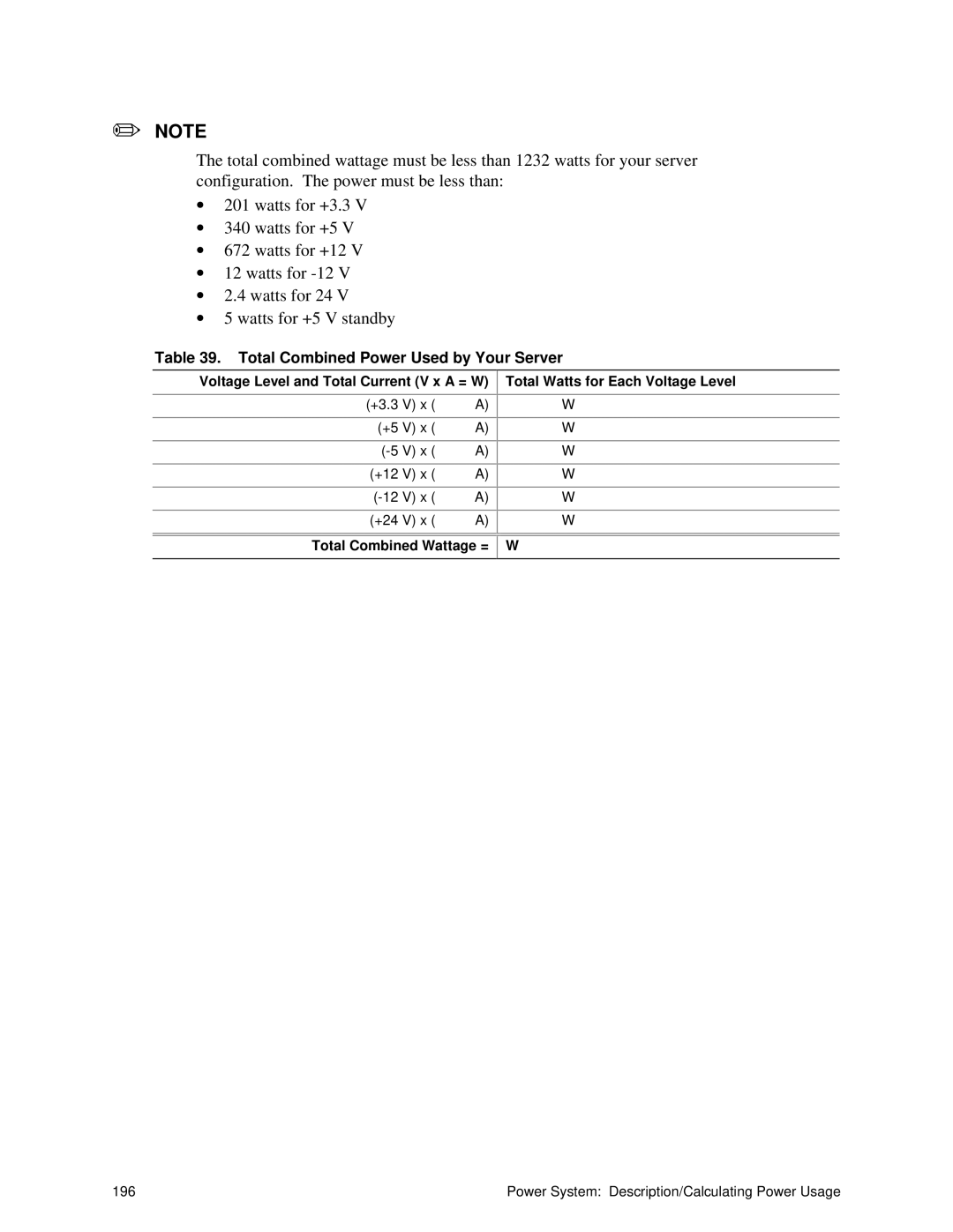 Intel SRPL8 manual Total Combined Power Used by Your Server, Total Combined Wattage = 