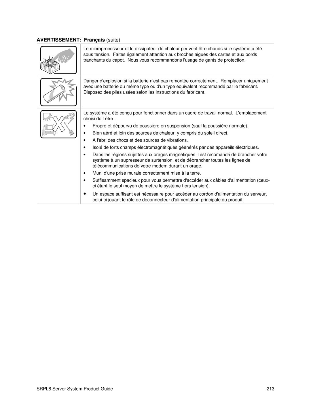 Intel SRPL8 manual Avertissement Français suite 