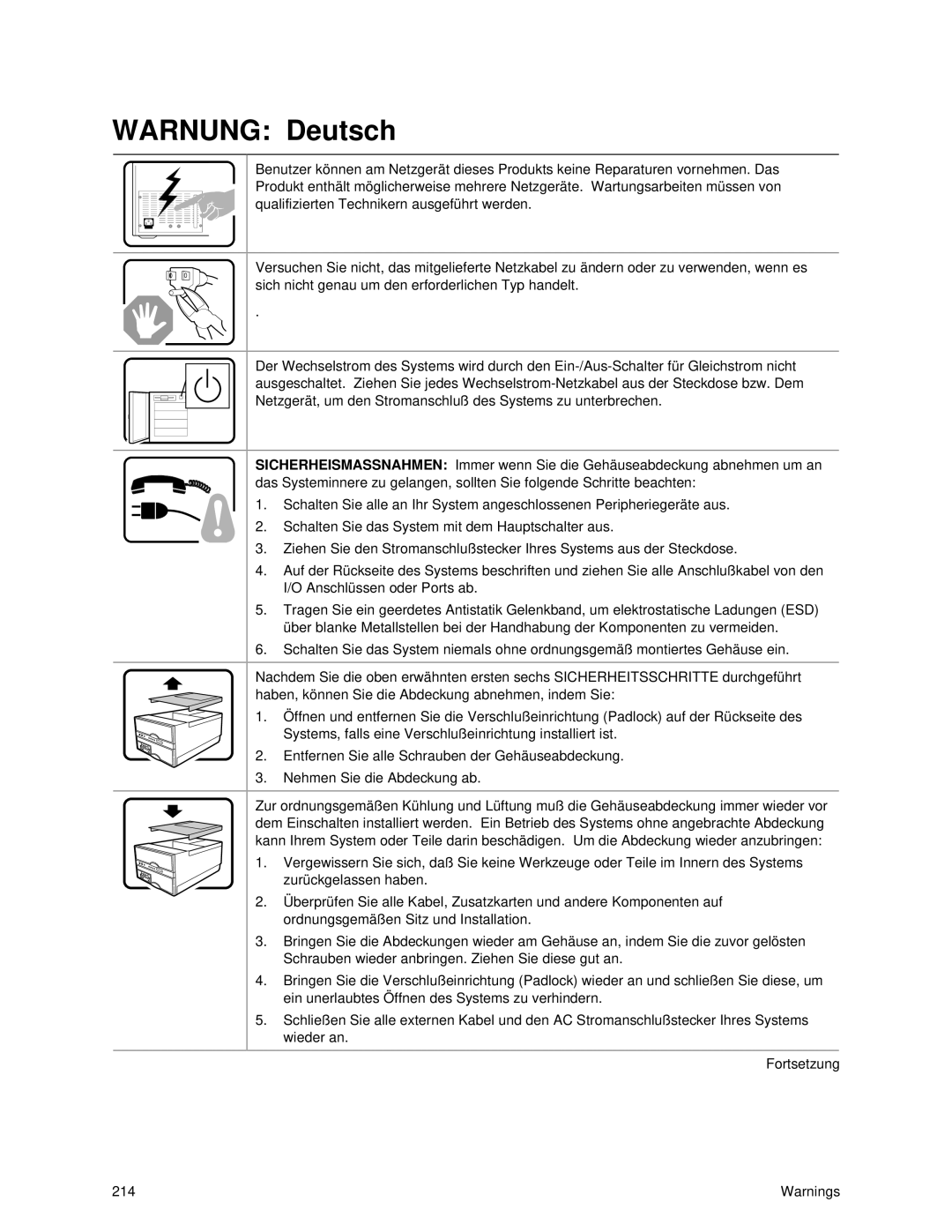 Intel SRPL8 manual Warnung Deutsch 