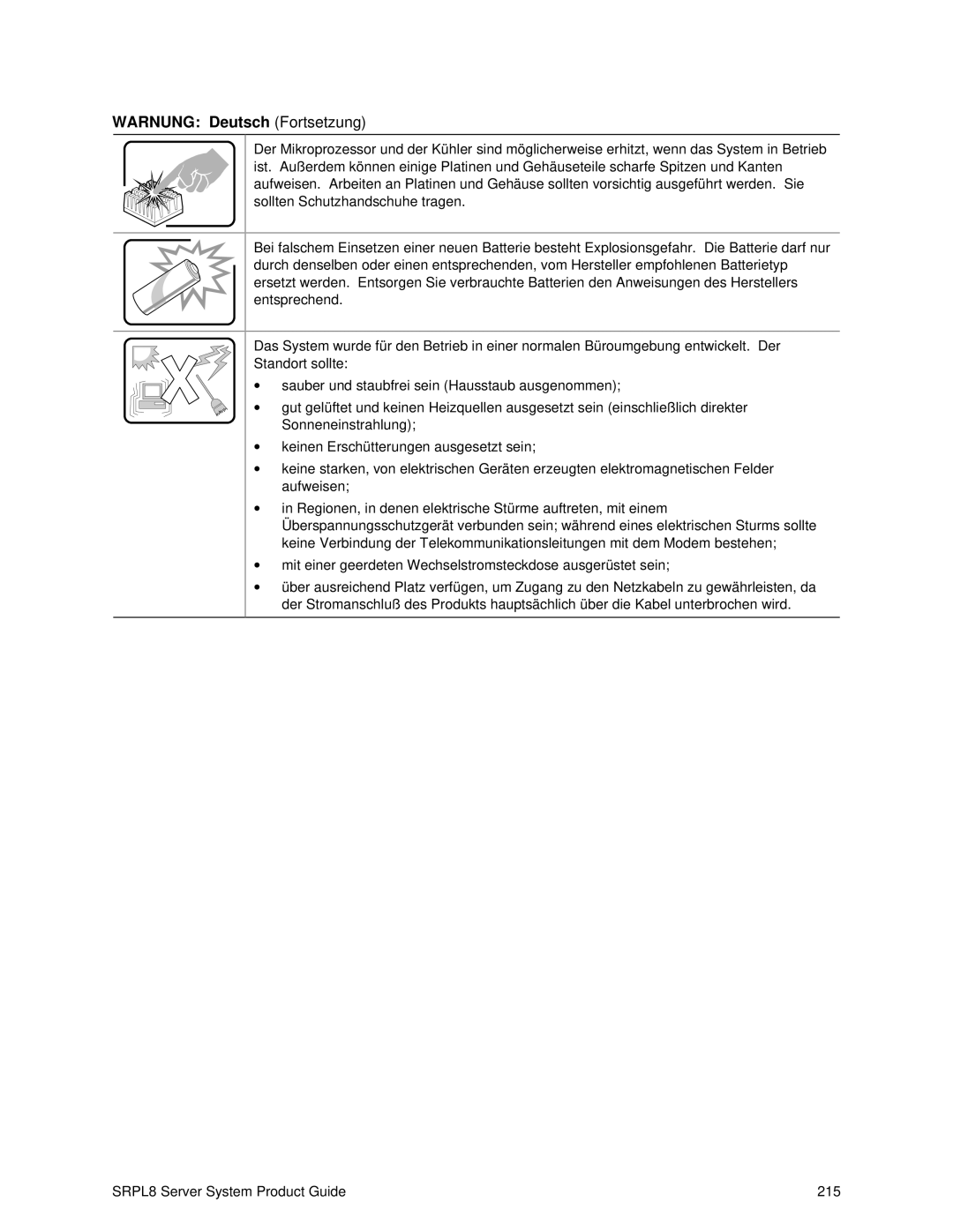 Intel SRPL8 manual Warnung Deutsch Fortsetzung 