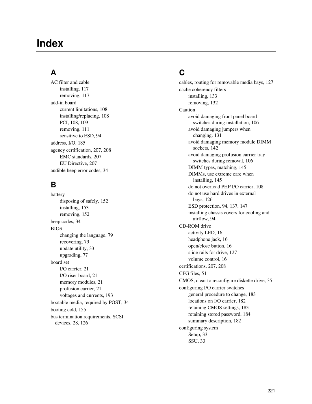 Intel SRPL8 manual Index, Bios 