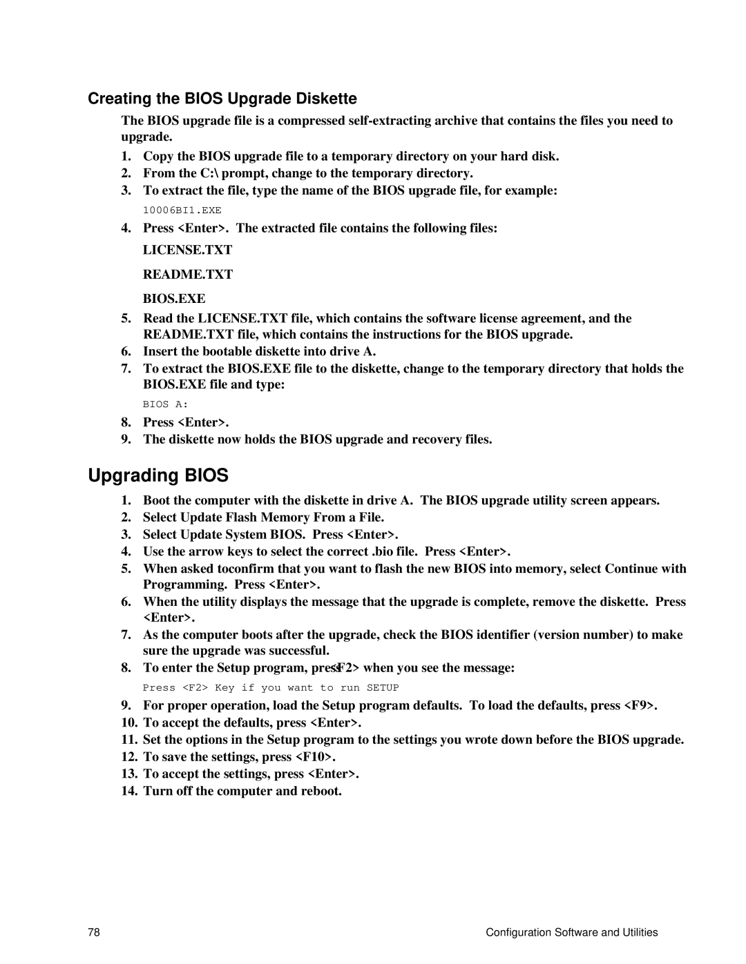 Intel SRPL8 manual Upgrading Bios, Creating the Bios Upgrade Diskette 