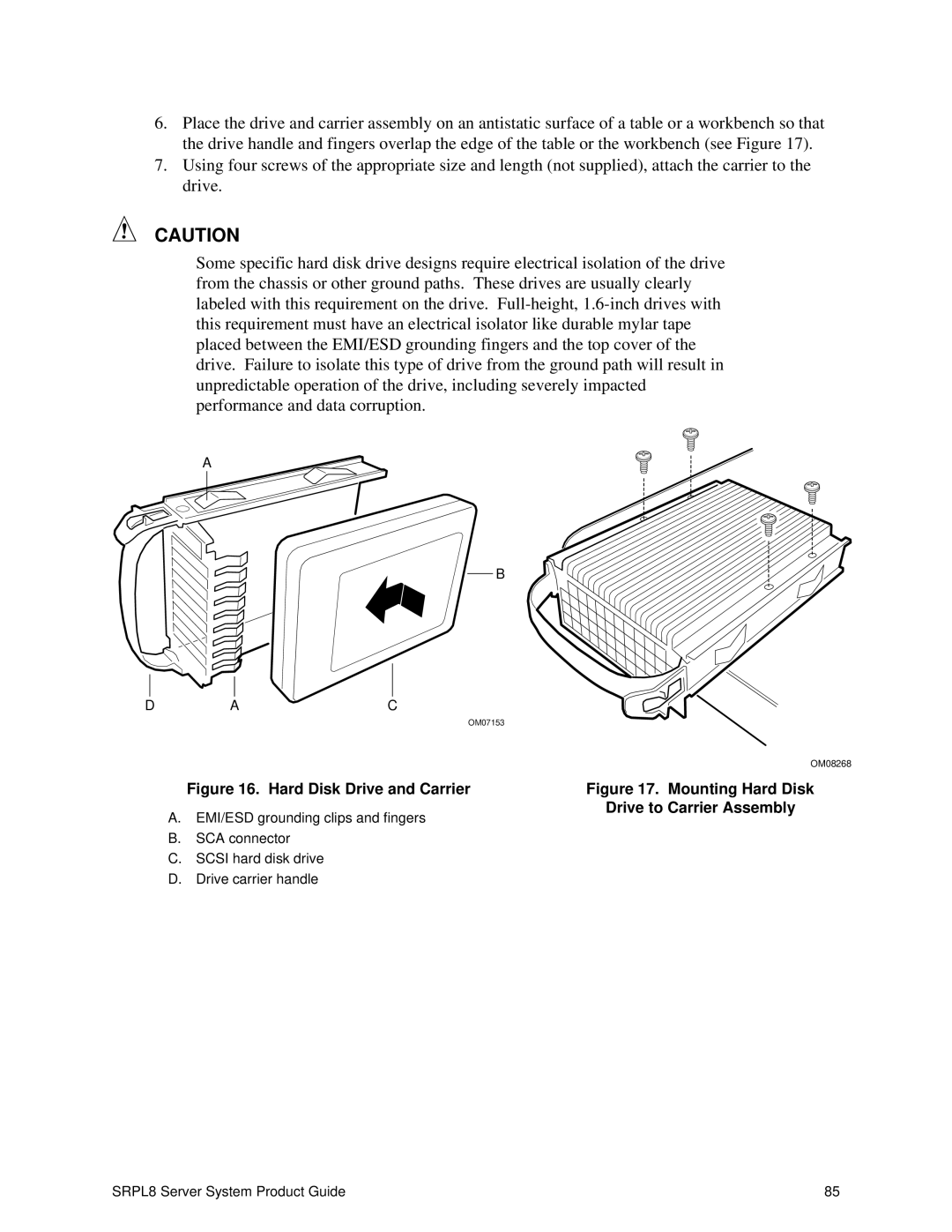 Intel SRPL8 manual Hard Disk Drive and Carrier, Mounting Hard Disk 