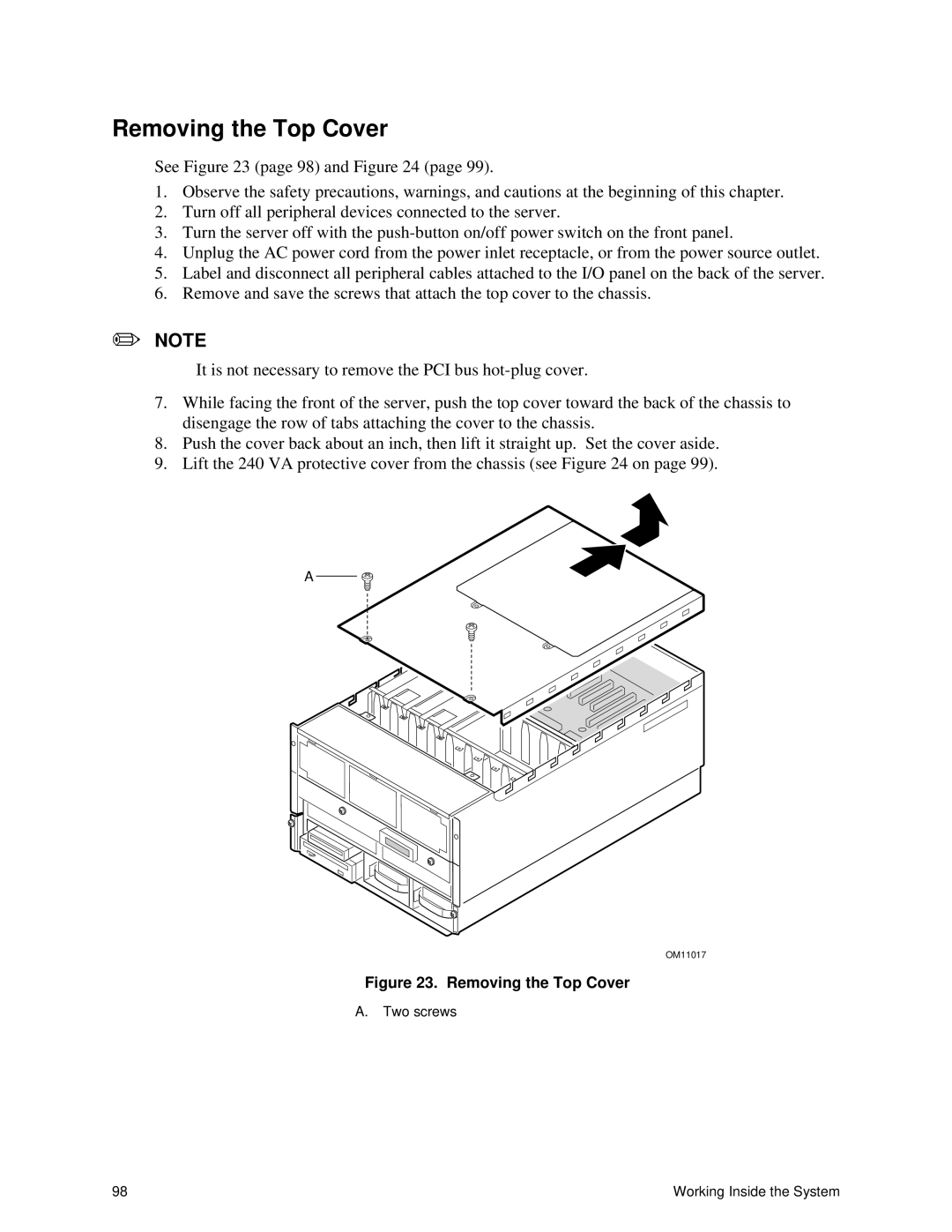 Intel SRPL8 manual Removing the Top Cover 