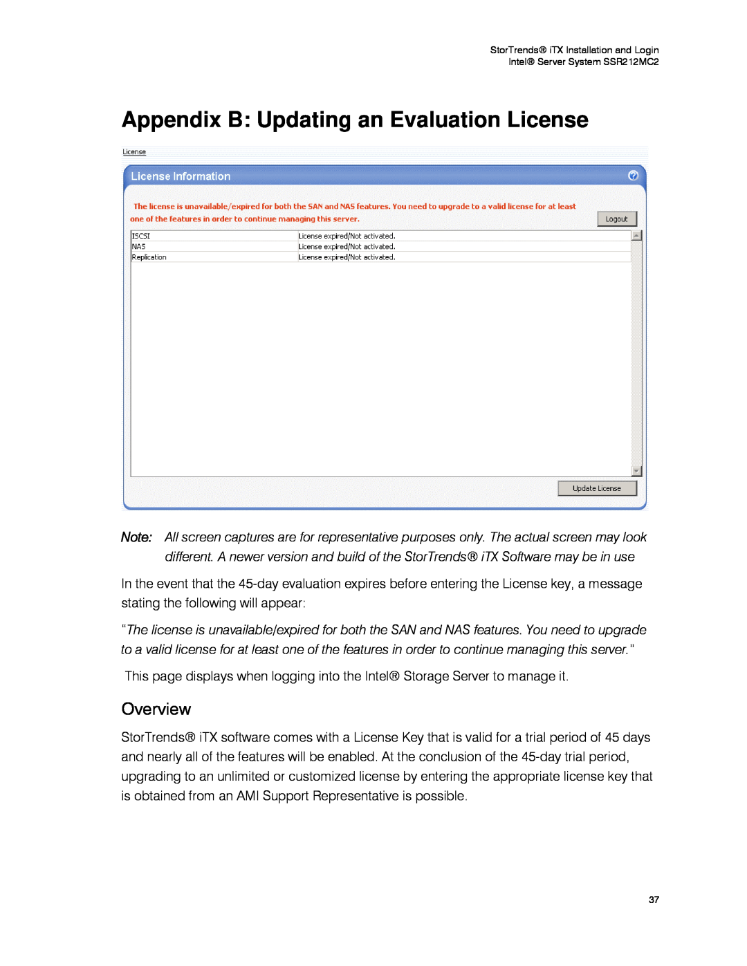 Intel SSR212MC2 manual Appendix B Updating an Evaluation License, Overview 